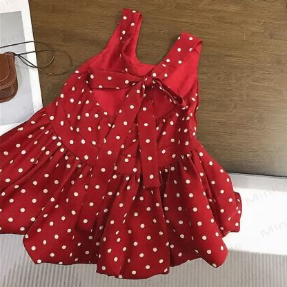 幼児用女の子向け赤水玉模様ノースリーブDress - 赤 - 8-9T - image 2
