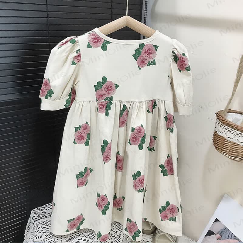 幼児用女の子向け花柄コットンパフスリーブDress - image 2