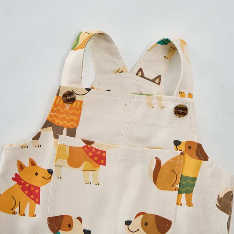 ベビー・幼児用ベージュ犬柄ポケット付きオーバーオール - image 4