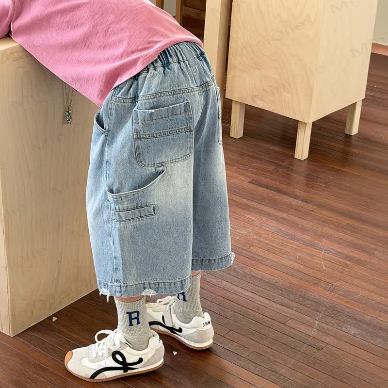 幼児・男の子用 ウォッシュドデニム無地ブルーショートパンツ - image 1