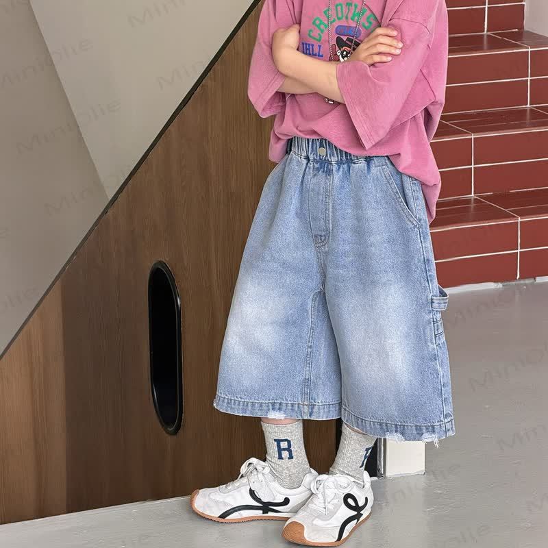 幼児・男の子用 ウォッシュドデニム無地ブルーショートパンツ - 青 - 12～13歳 - image 2