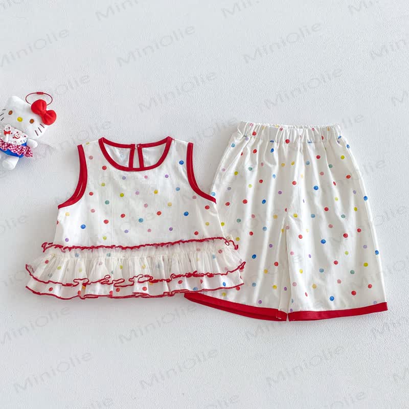 ベビー・幼児用女の子向け水玉模様フリルタンクトップ＆パンツセット - ベージュ - 4～5歳 - image 1