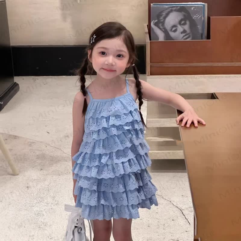 幼児用女の子向けブルーのフリル付きノースリーブDress - 青 - 8-9T - image 1
