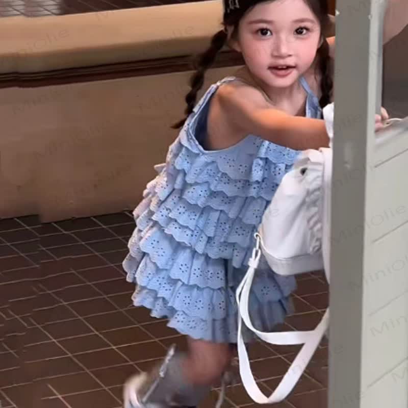 幼児用女の子向けブルーのフリル付きノースリーブDress - image 2