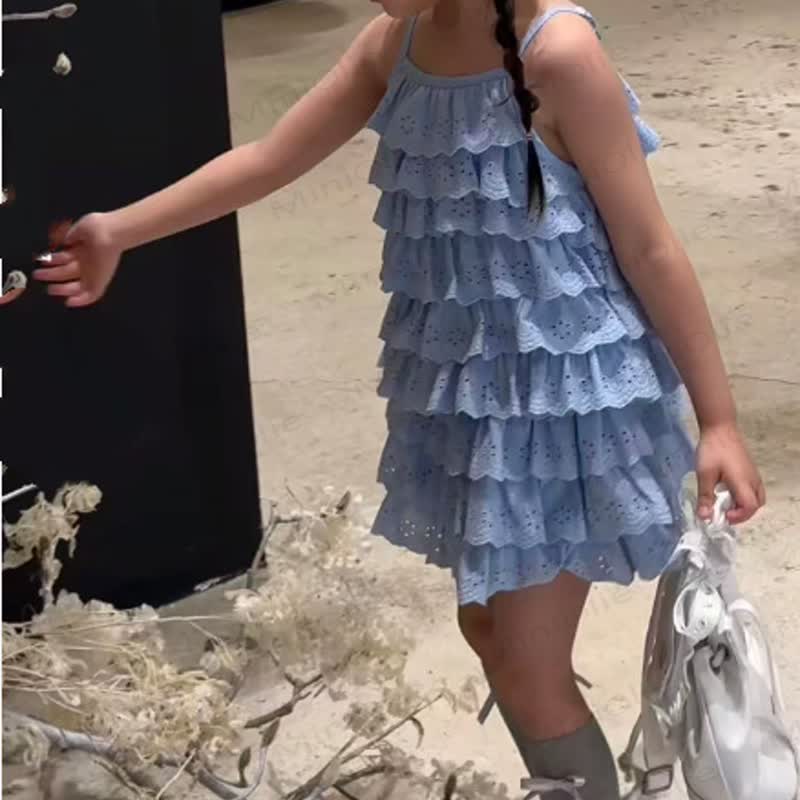 幼児用女の子向けブルーのフリル付きノースリーブDress - image 3