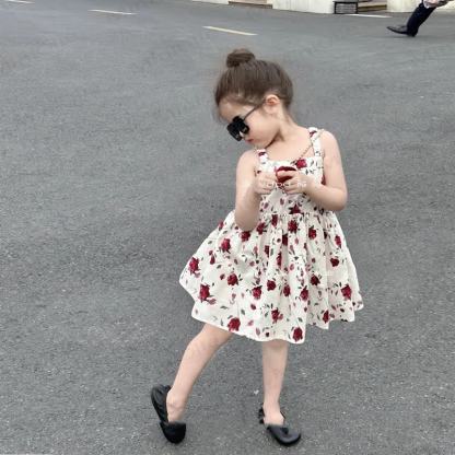 幼児用女の子向けローズプリントコットンノースリーブDress - image 2