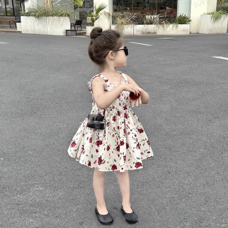 幼児用女の子向けローズプリントコットンノースリーブDress - image 3