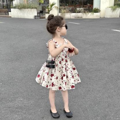 幼児用女の子向けローズプリントコットンノースリーブDress - image 3