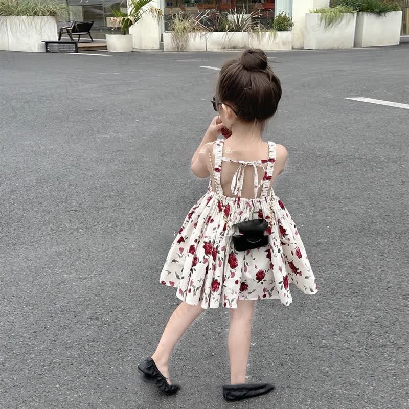 幼児用女の子向けローズプリントコットンノースリーブDress - image 4