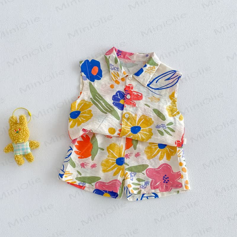 ベビー幼児用 花柄パーム柄レーヨンタンクトップ＆ショートパンツセット - 黄色 - 4～5歳 - image 3