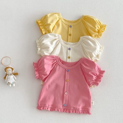 ベビー・幼児用女の子用花柄フリルTシャツ - image 1