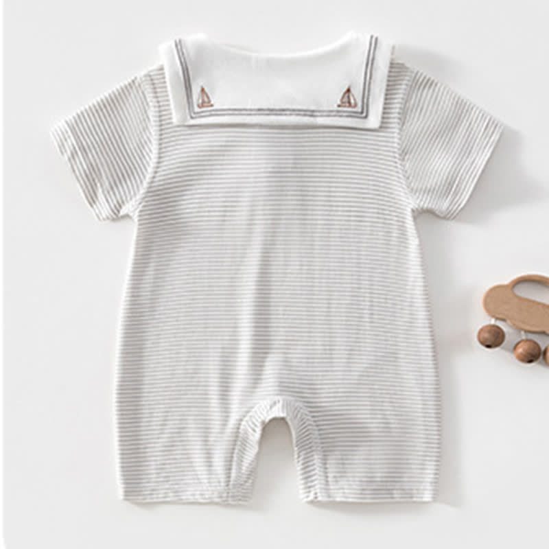 LOVE YOU BABYベビー用ヨット柄セーラーカラーストライプロンパース - image 3