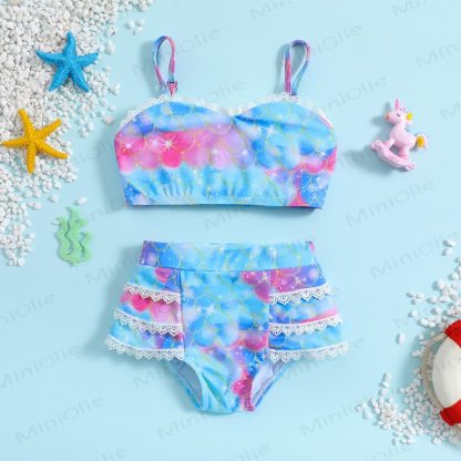 幼児用女の子マーメイドツーピース水着 - 青 - 6-7Y - image 1