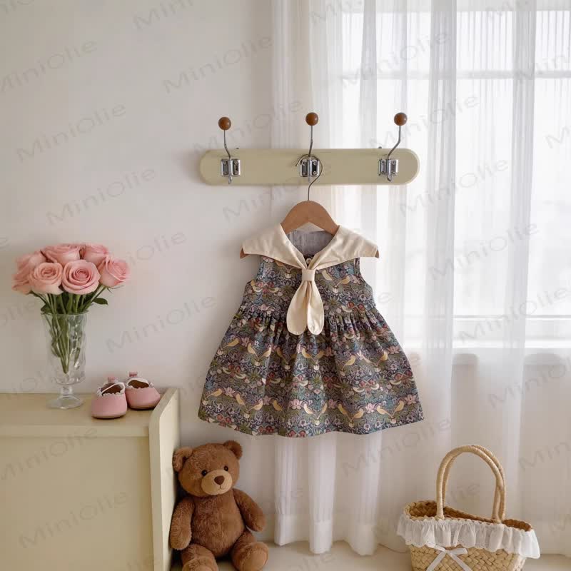 幼児用女の子向けコットン花柄ノースリーブAラインDress - image 1