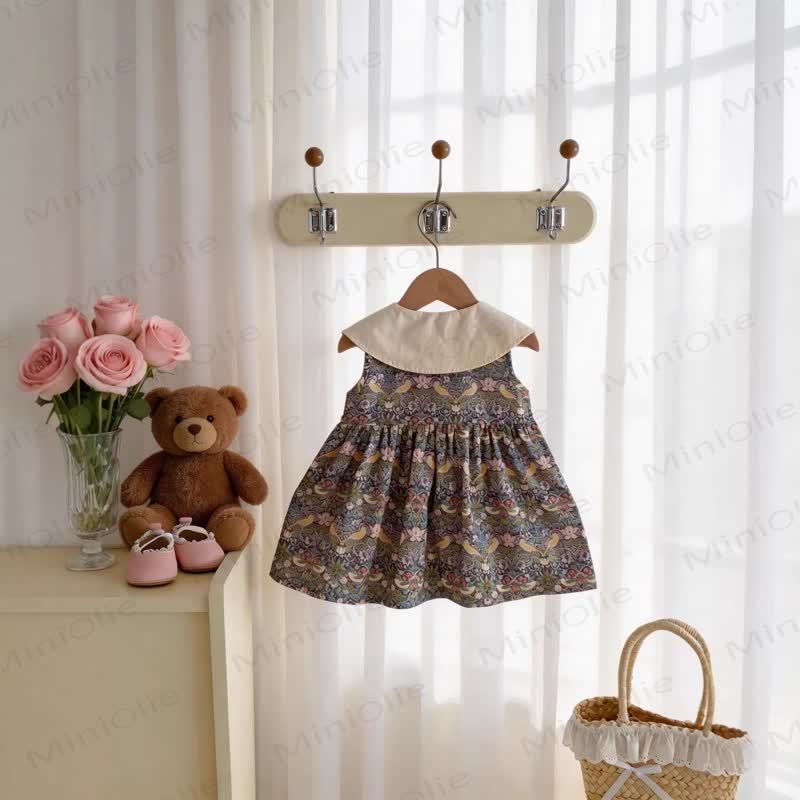 幼児用女の子向けコットン花柄ノースリーブAラインDress - image 2