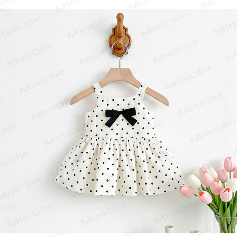 幼児用女の子向けコットン製水玉模様リボン付きノースリーブDress - image 1