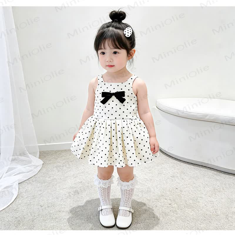 幼児用女の子向けコットン製水玉模様リボン付きノースリーブDress - image 3