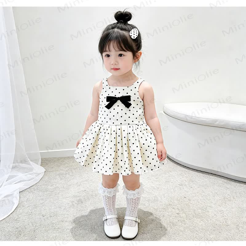 幼児用女の子向けコットン製水玉模様リボン付きノースリーブDress - image 3