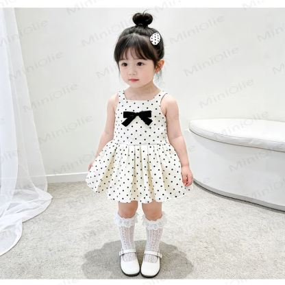幼児用女の子向けコットン製水玉模様リボン付きノースリーブDress - image 3