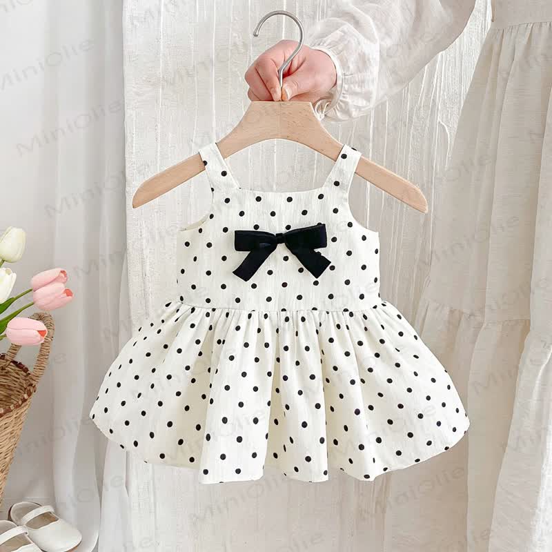 幼児用女の子向けコットン製水玉模様リボン付きノースリーブDress - 白 - 6～7歳 - image 2