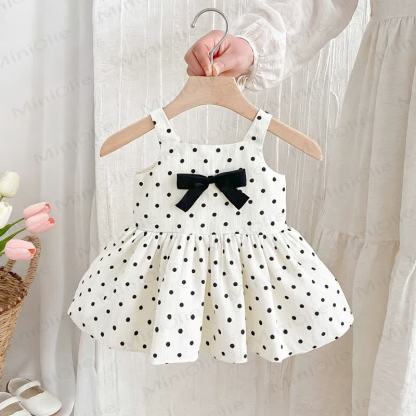 幼児用女の子向けコットン製水玉模様リボン付きノースリーブDress - 白 - 6～7歳 - image 2