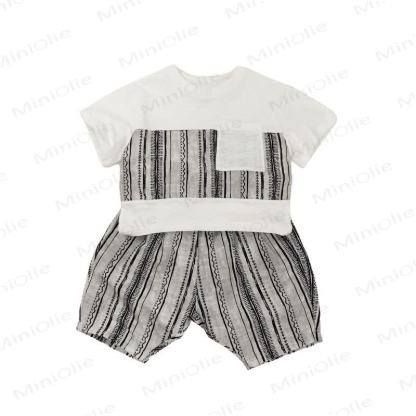 幼児用コットンストライプTシャツまたはショートパンツ - image 4