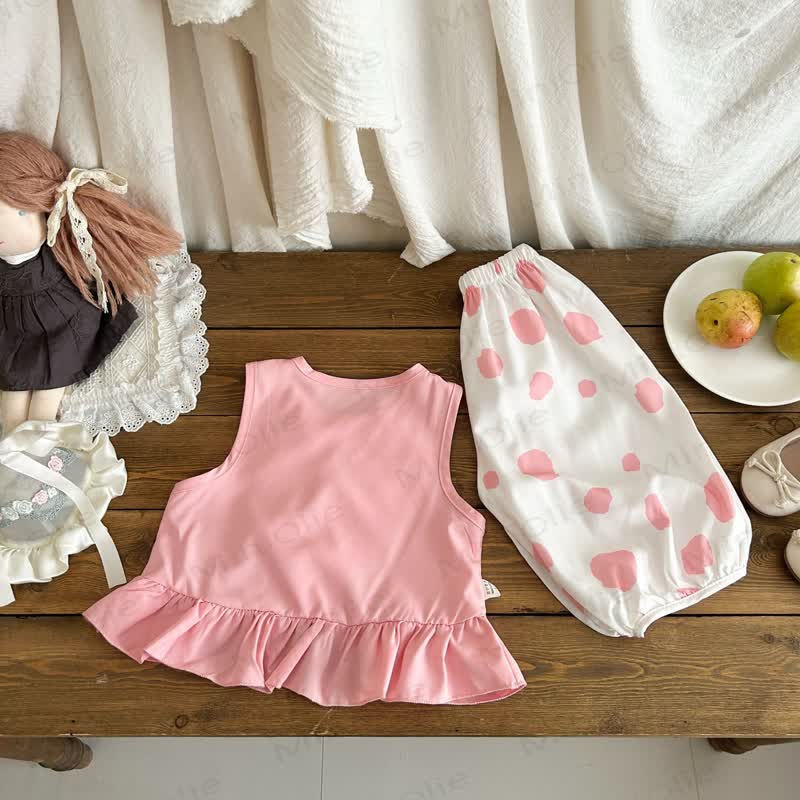 ベビー・幼児用女の子向けフリルタンクトップと水玉模様パンツのセット - ピンク - 4～5歳 - image 2