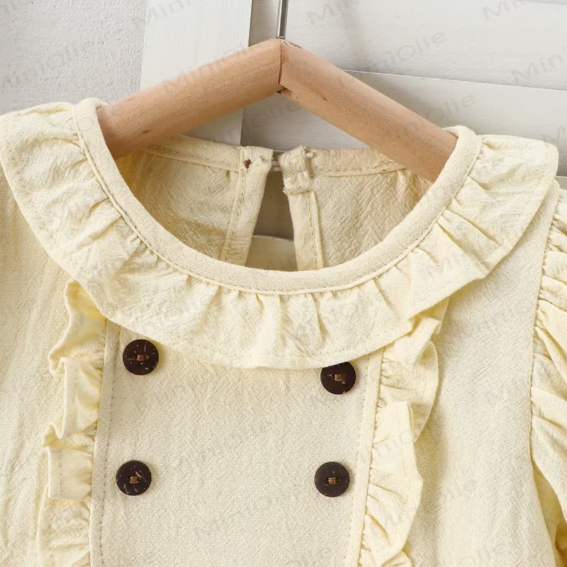 幼児用女の子向けコットン製フリル襟パフスリーブ無地Dress - image 4
