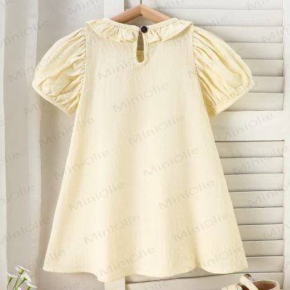 幼児用女の子向けコットン製フリル襟パフスリーブ無地Dress - image 7
