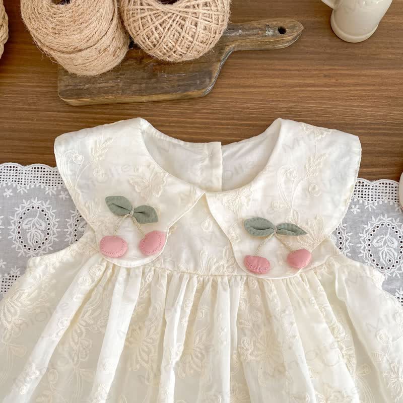 幼児用女の子向けレース花柄チェリー柄ピーターパンカラーノースリーブDress - image 2