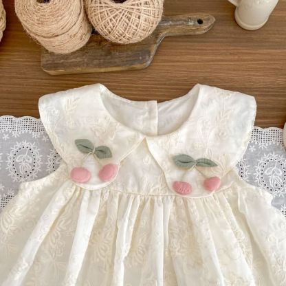 幼児用女の子向けレース花柄チェリー柄ピーターパンカラーノースリーブDress - image 2