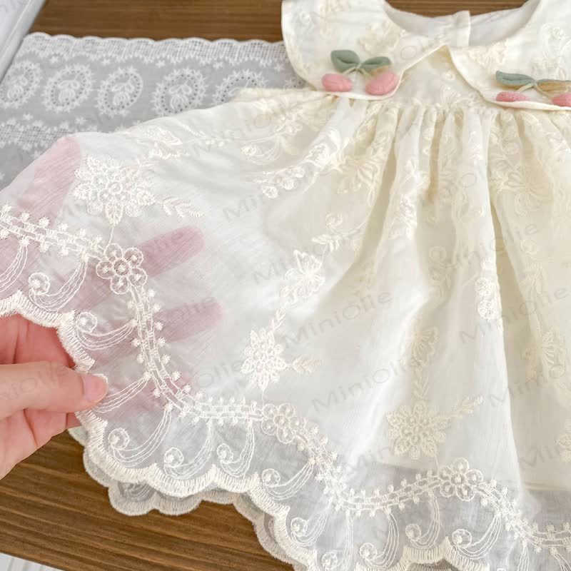 幼児用女の子向けレース花柄チェリー柄ピーターパンカラーノースリーブDress - image 3