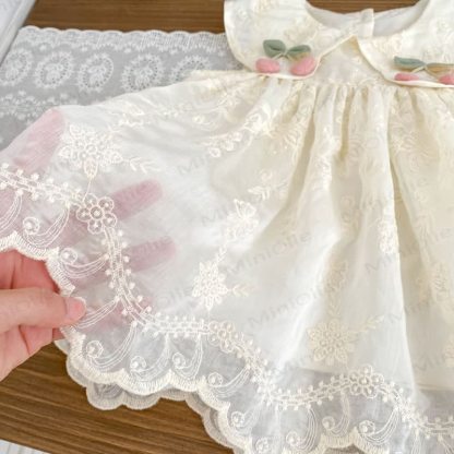 幼児用女の子向けレース花柄チェリー柄ピーターパンカラーノースリーブDress - image 3