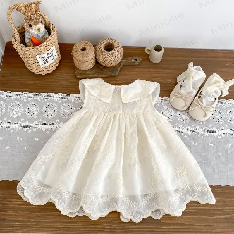 幼児用女の子向けレース花柄チェリー柄ピーターパンカラーノースリーブDress - image 4