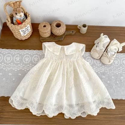 幼児用女の子向けレース花柄チェリー柄ピーターパンカラーノースリーブDress - image 4