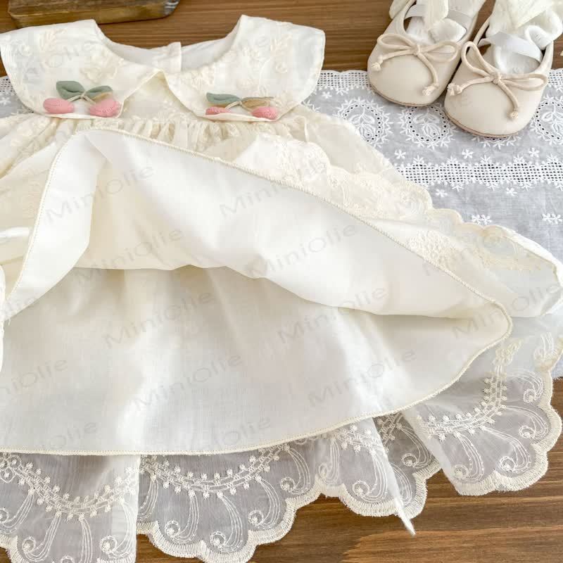 幼児用女の子向けレース花柄チェリー柄ピーターパンカラーノースリーブDress - image 6