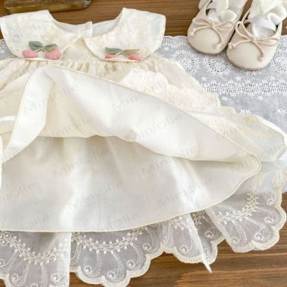 幼児用女の子向けレース花柄チェリー柄ピーターパンカラーノースリーブDress - image 6