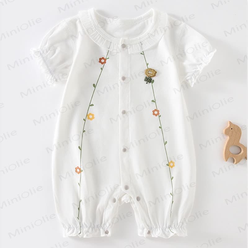 ベビー用花柄コットンロンパース - 白 - 18～24ヶ月 - image 1