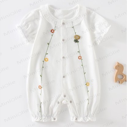 ベビー用花柄コットンロンパース - 白 - 18～24ヶ月 - image 1