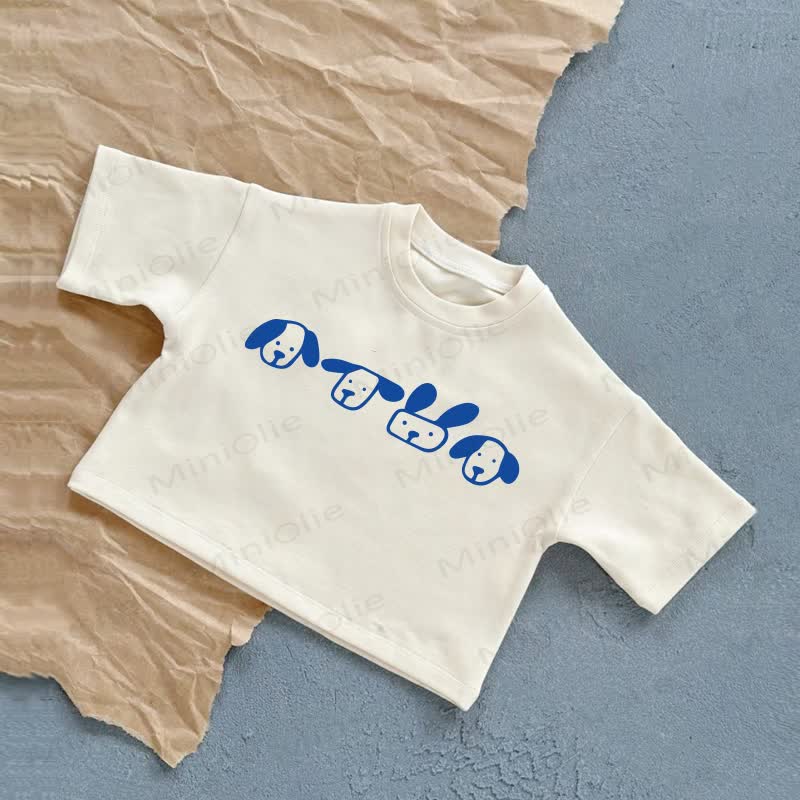 子犬の絵柄Tシャツ - 白 - 2～3歳 - image 1