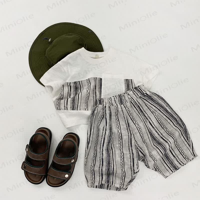 幼児用コットンストライプTシャツまたはショートパンツ - image 1