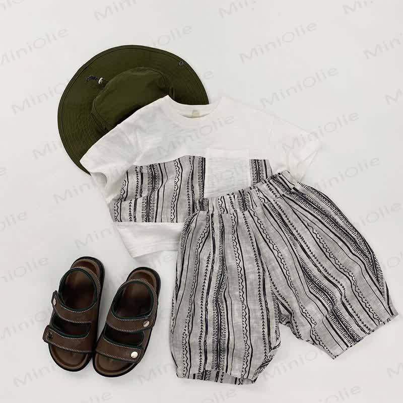 幼児用コットンストライプTシャツまたはショートパンツ - image 1