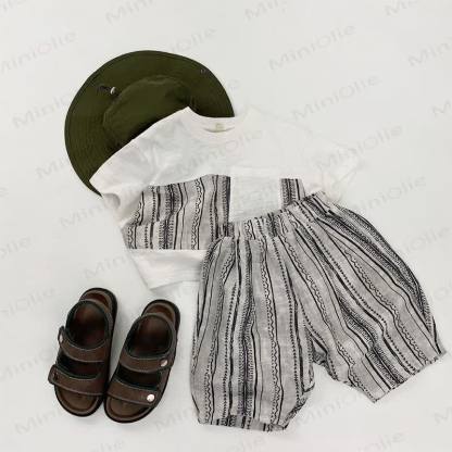 幼児用コットンストライプTシャツまたはショートパンツ - image 1