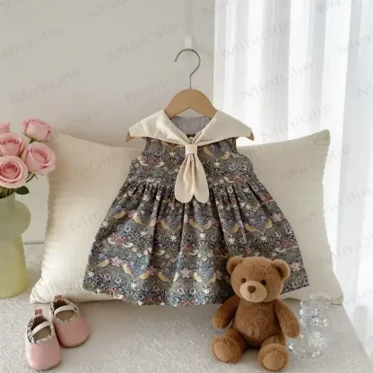 幼児用女の子向けコットン花柄ノースリーブAラインDress - 赤 - 6～7歳 - image 3