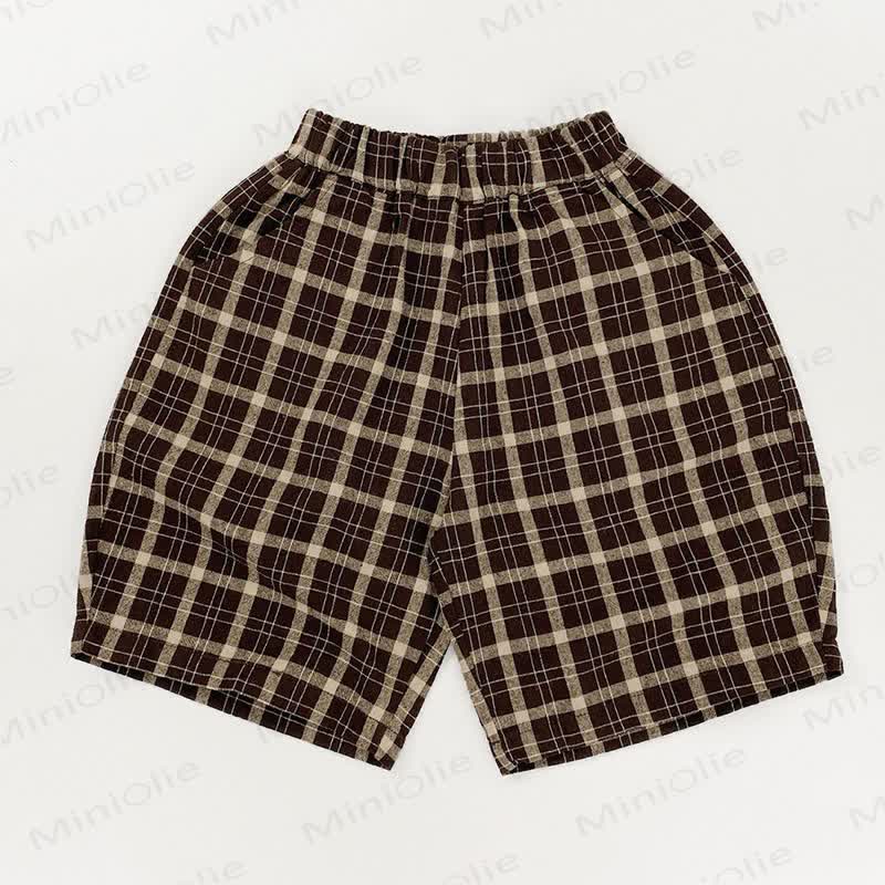 幼児用コットンチェック柄ショートパンツ - 茶色 - 6～7歳 - image 2