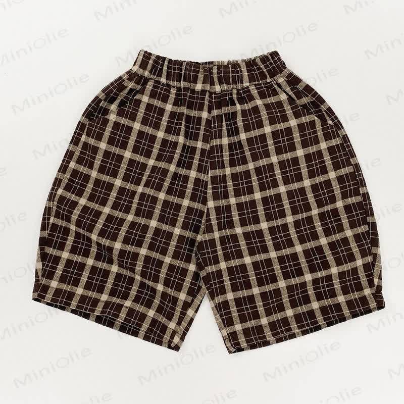 幼児用コットンチェック柄ショートパンツ - 茶色 - 6～7歳 - image 2