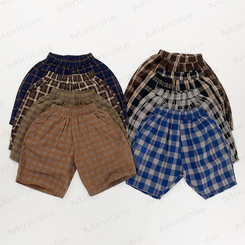 幼児用コットンチェック柄ショートパンツ - image 1