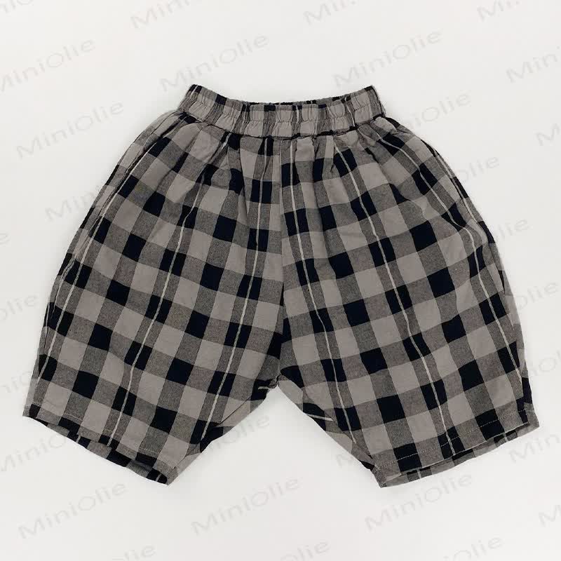 幼児用コットンチェック柄ショートパンツ - グレー - 6～7歳 - image 4
