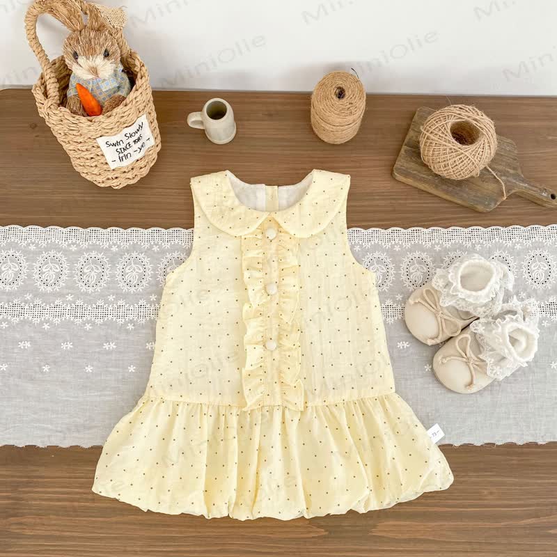 幼児用女の子向けコットン製イエロー水玉模様ノースリーブDress - image 1