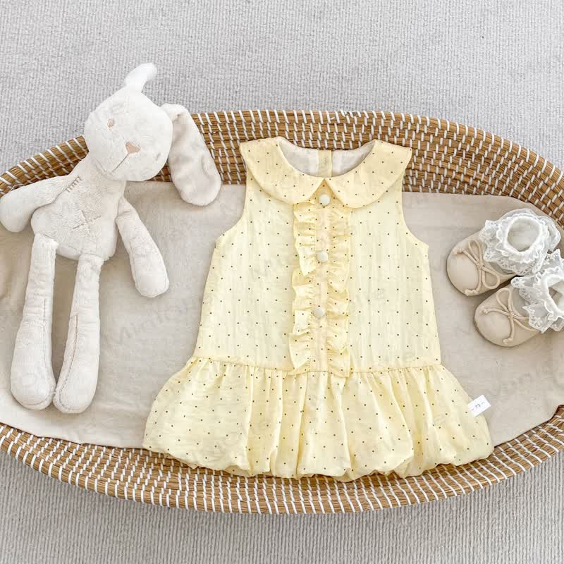 幼児用女の子向けコットン製イエロー水玉模様ノースリーブDress - 黄色 - 4～5歳 - image 2